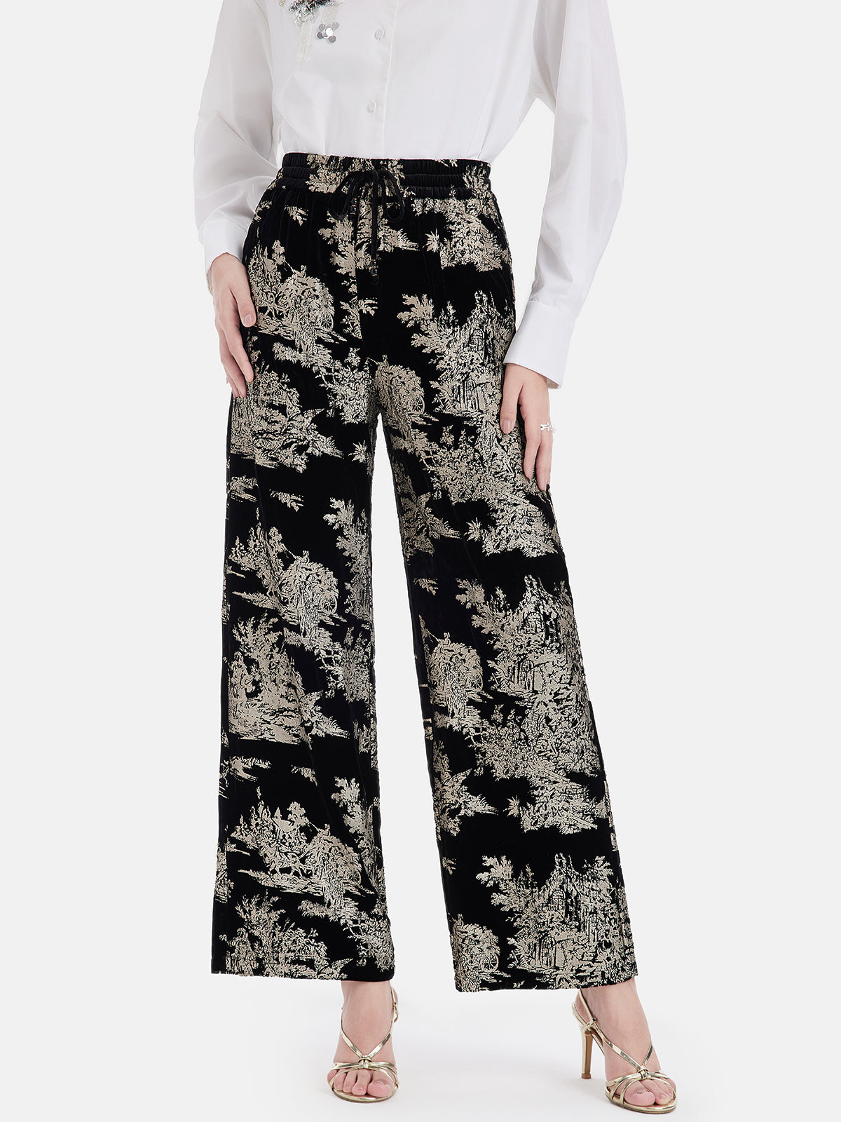 Luxe Silk Heat-Pressed Gold Straight Pants