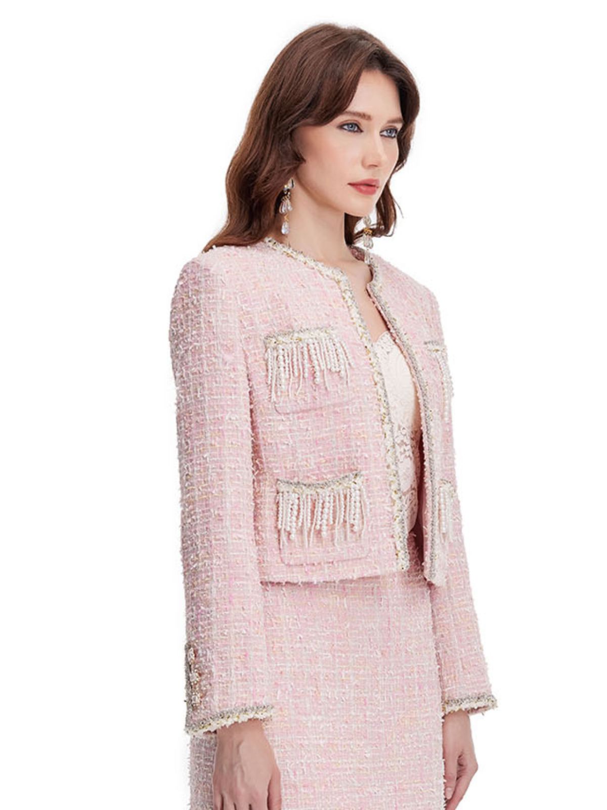 Pink Pearl Tassel Tweed Jacket