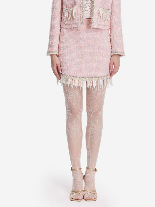 Pink Pearl Tassel Tweed Skirt