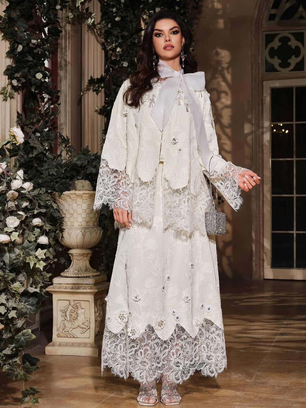 Custom Beaded Lace Jacquard Coat