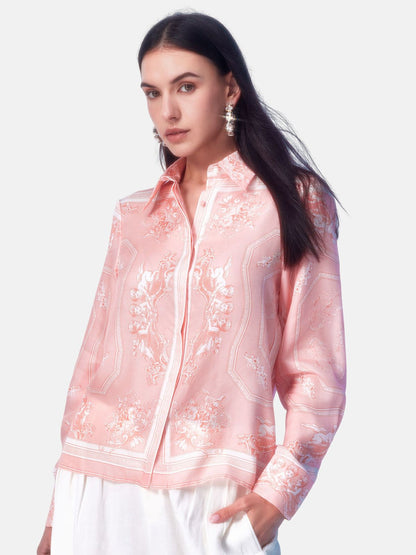 Baroque Royal Print Pink Silk Shirt