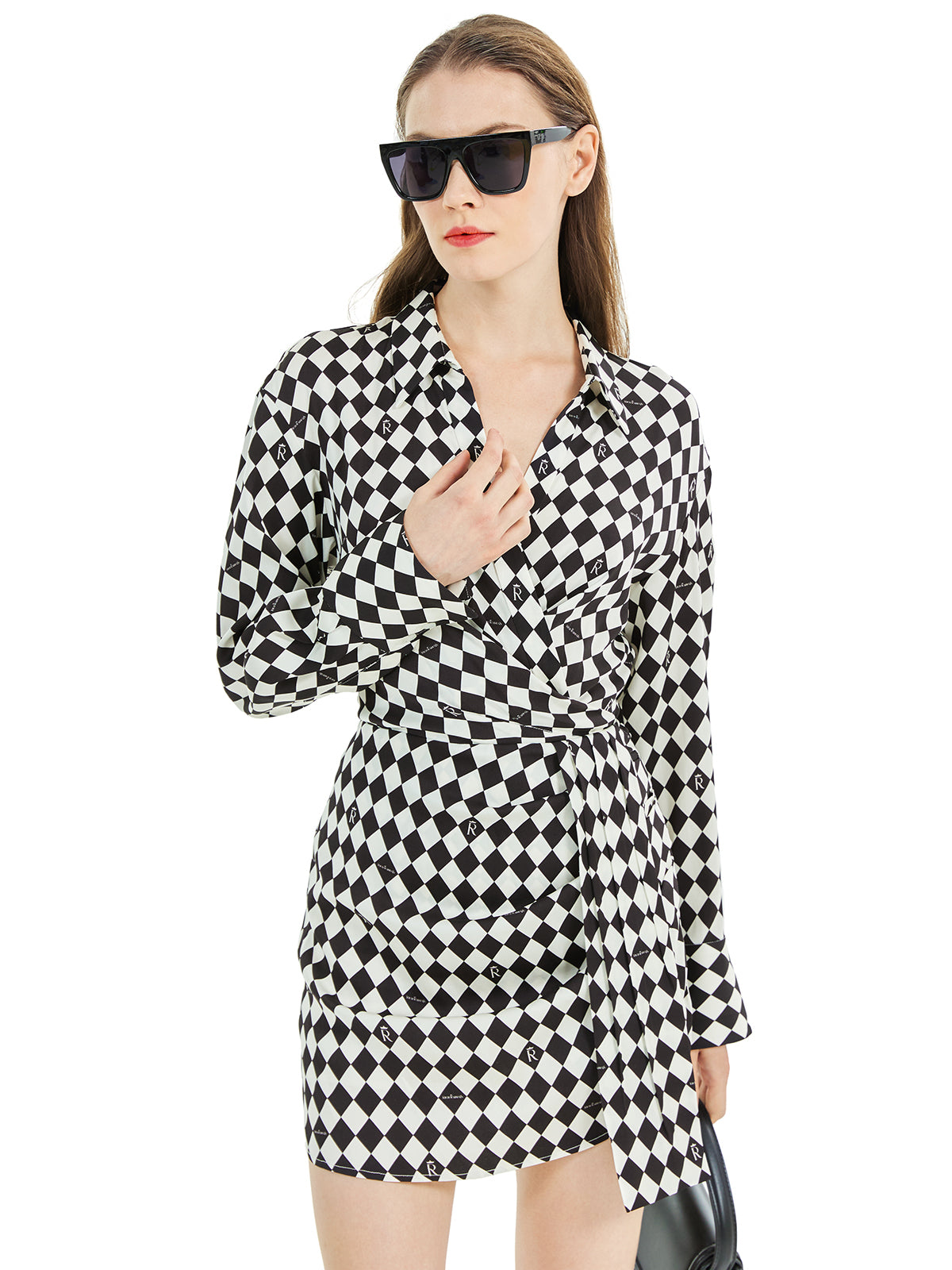 Long Sleeve Checkerboard Shirt Dress