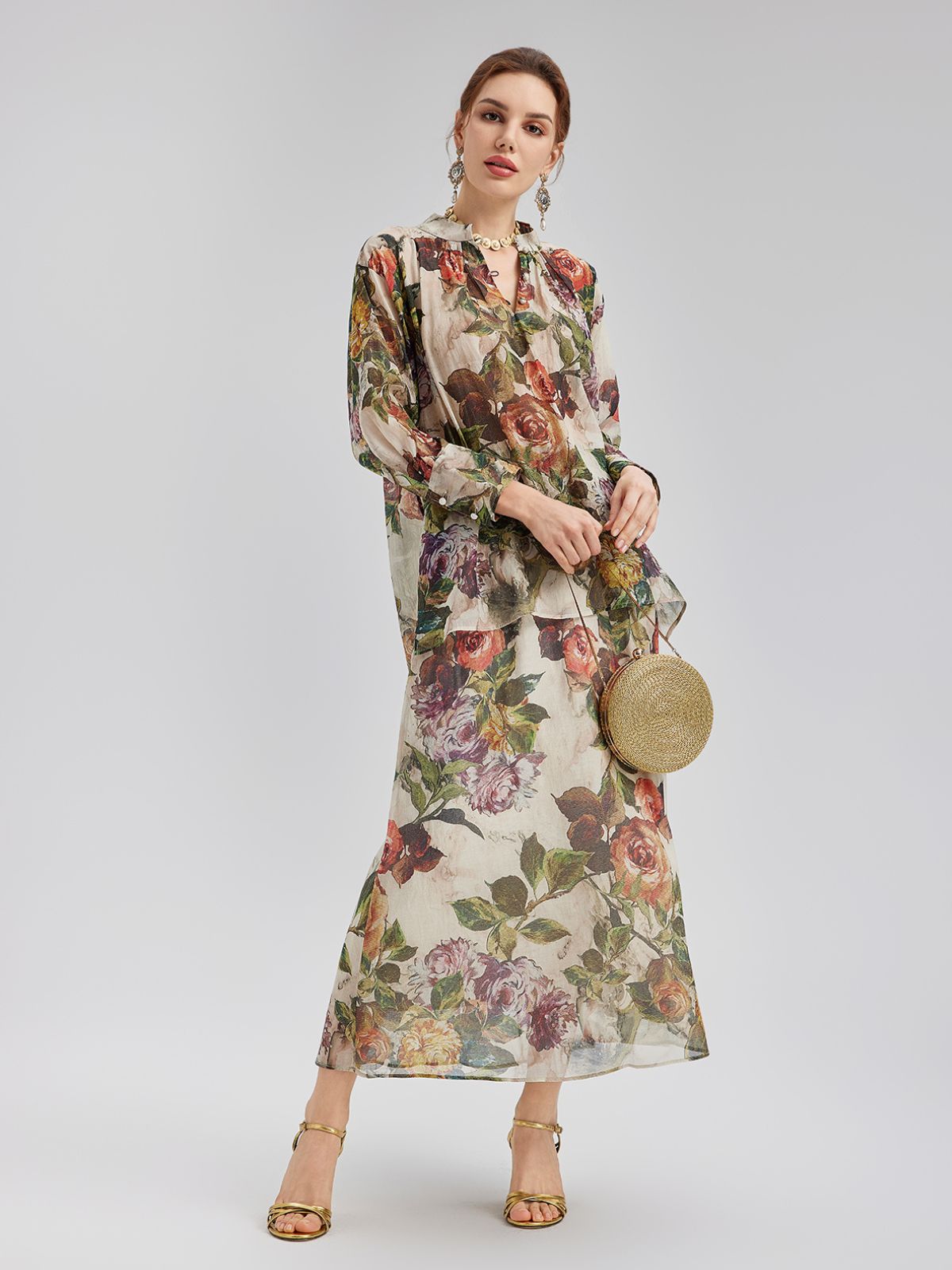 Final Sale | Classical Romantic Print Silk Shirt