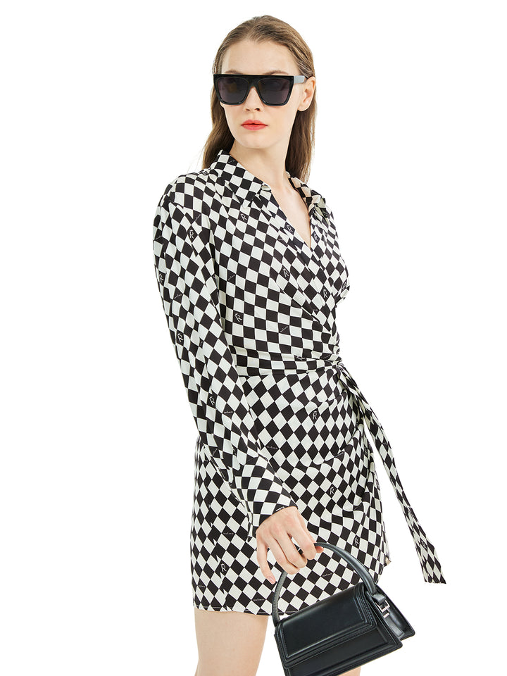 Long Sleeve Checkerboard Shirt Dress