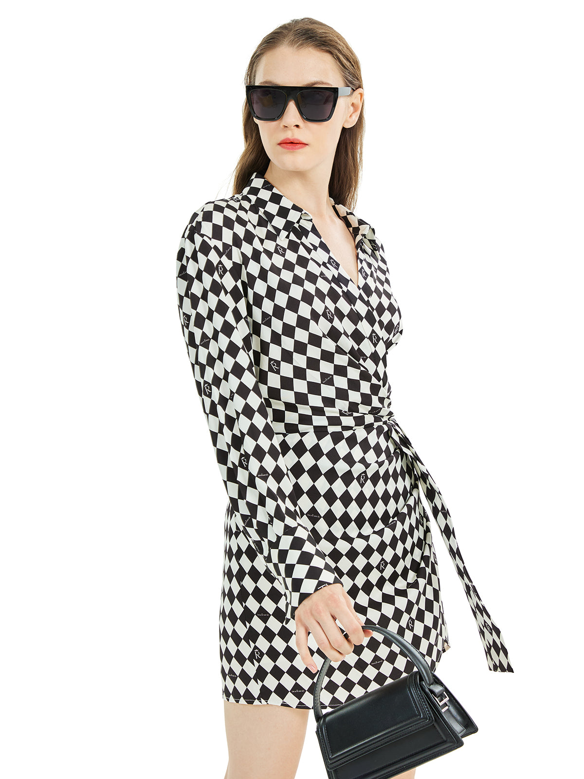 Long Sleeve Checkerboard Shirt Dress