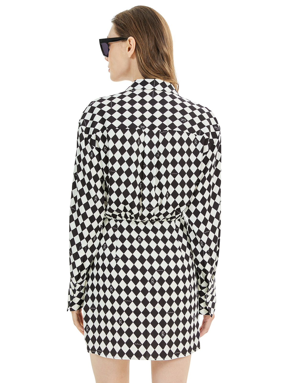 Long Sleeve Checkerboard Shirt Dress