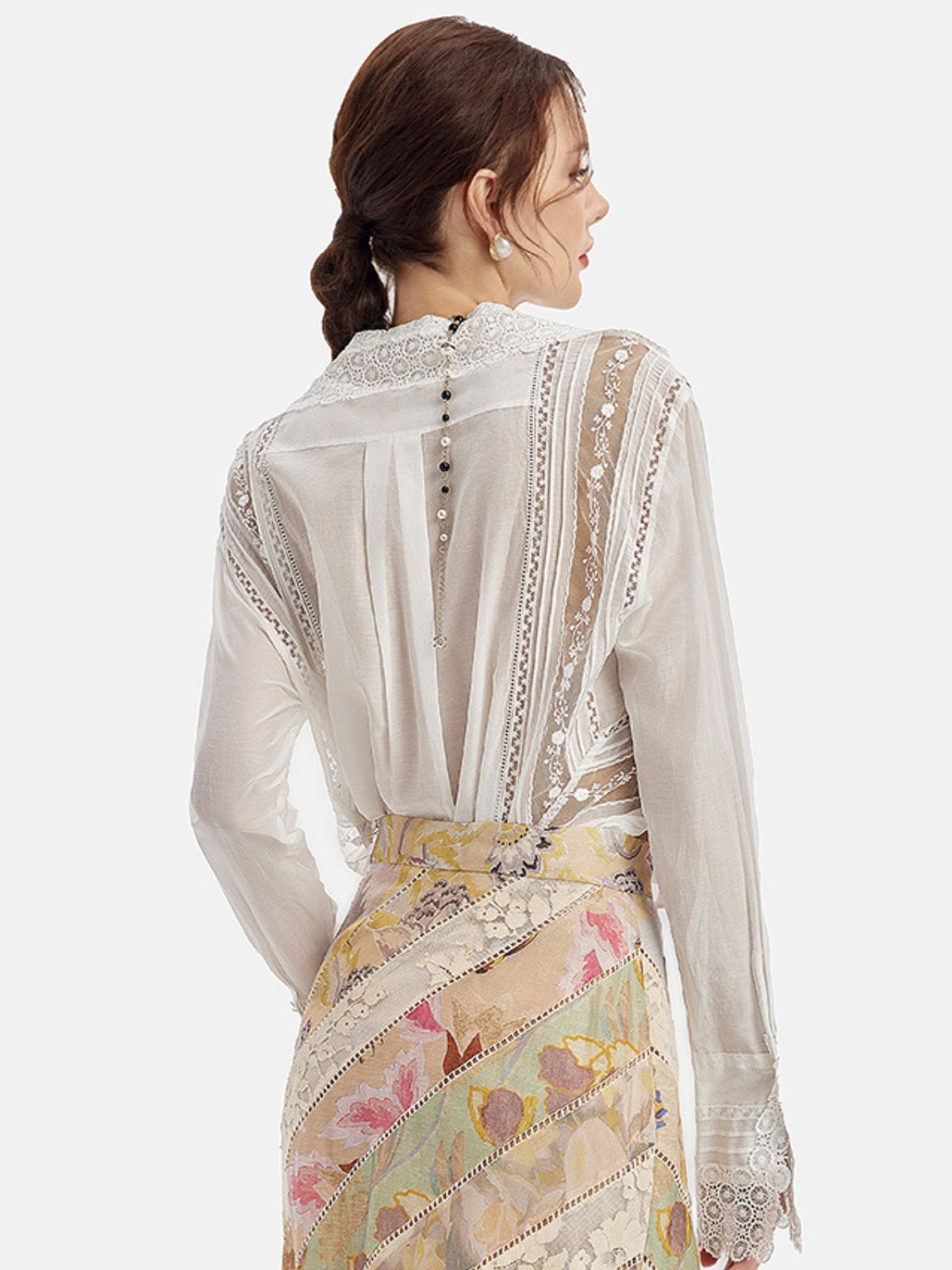 Hand-Embroidered Lace Long Sleeve Shirt