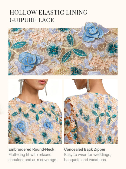 Guipure Lace Floral Leaf-Embellished Dress