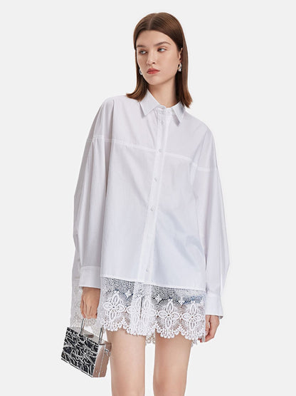 Lace Trim Oversized Long Shirt