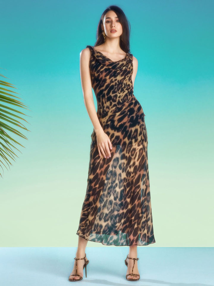 Leopard Print Silk Backless Curve Dress