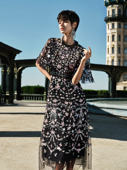 Embroidered Cutout A Line Dress