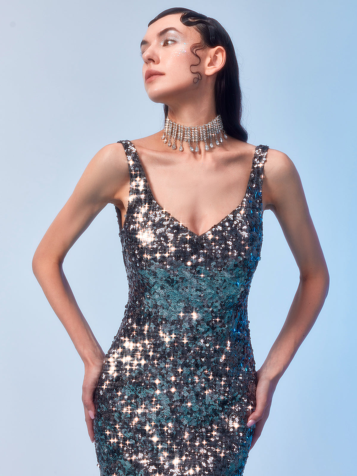 Overlapping Sequin Bodycon Dress