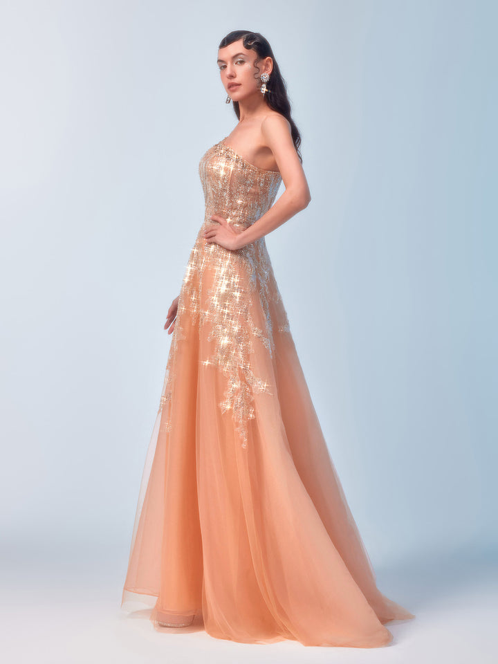 Handcrafted Asymmetric Beaded Gown