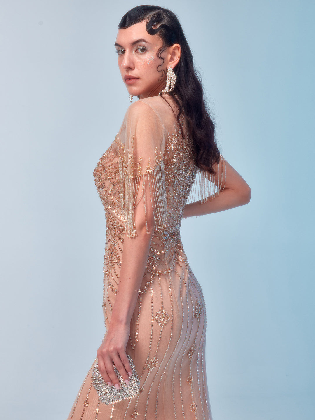Handmade Beaded and Sequined Fringe Gown