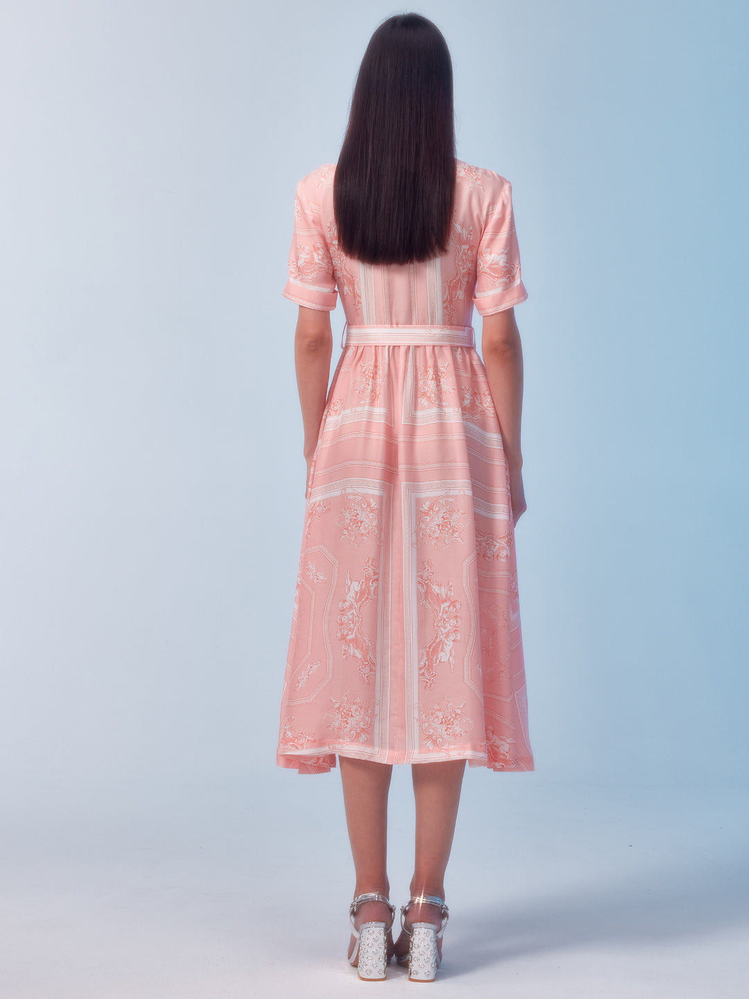 Baroque Royal Print Pink Silk Dress