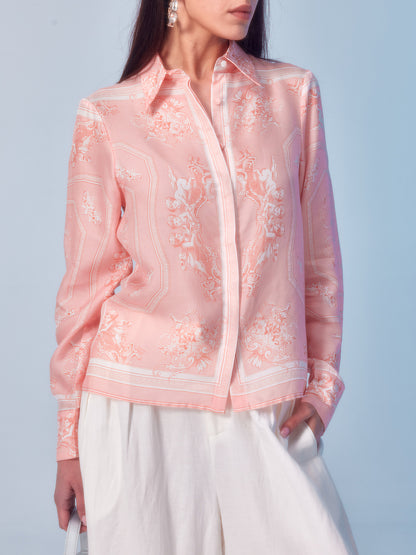 Baroque Royal Print Pink Silk Shirt