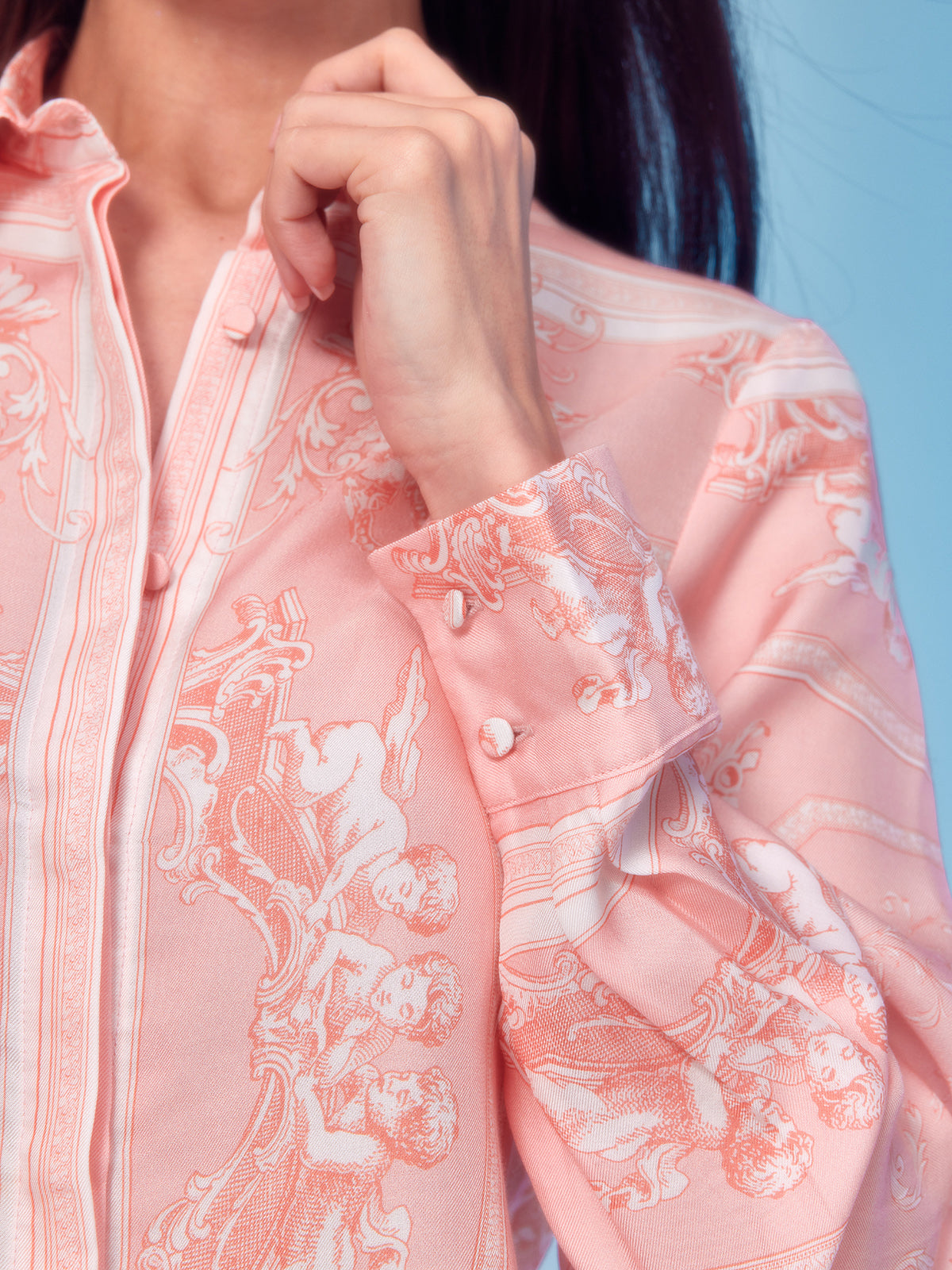 Baroque Royal Print Pink Silk Shirt