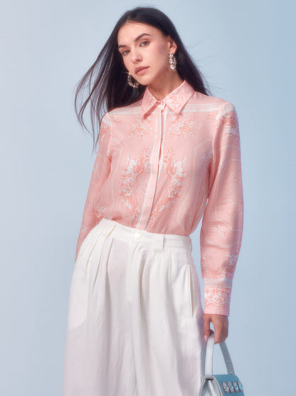 Baroque Royal Print Pink Silk Shirt