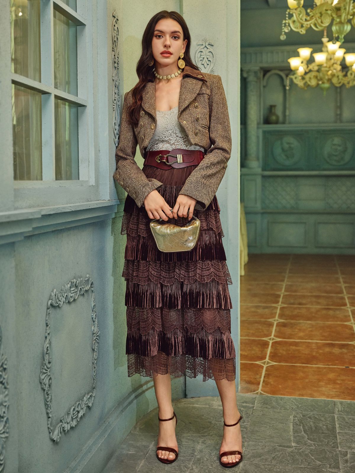 Final Sale | Velvet Lace Patchwork Cake Skirt