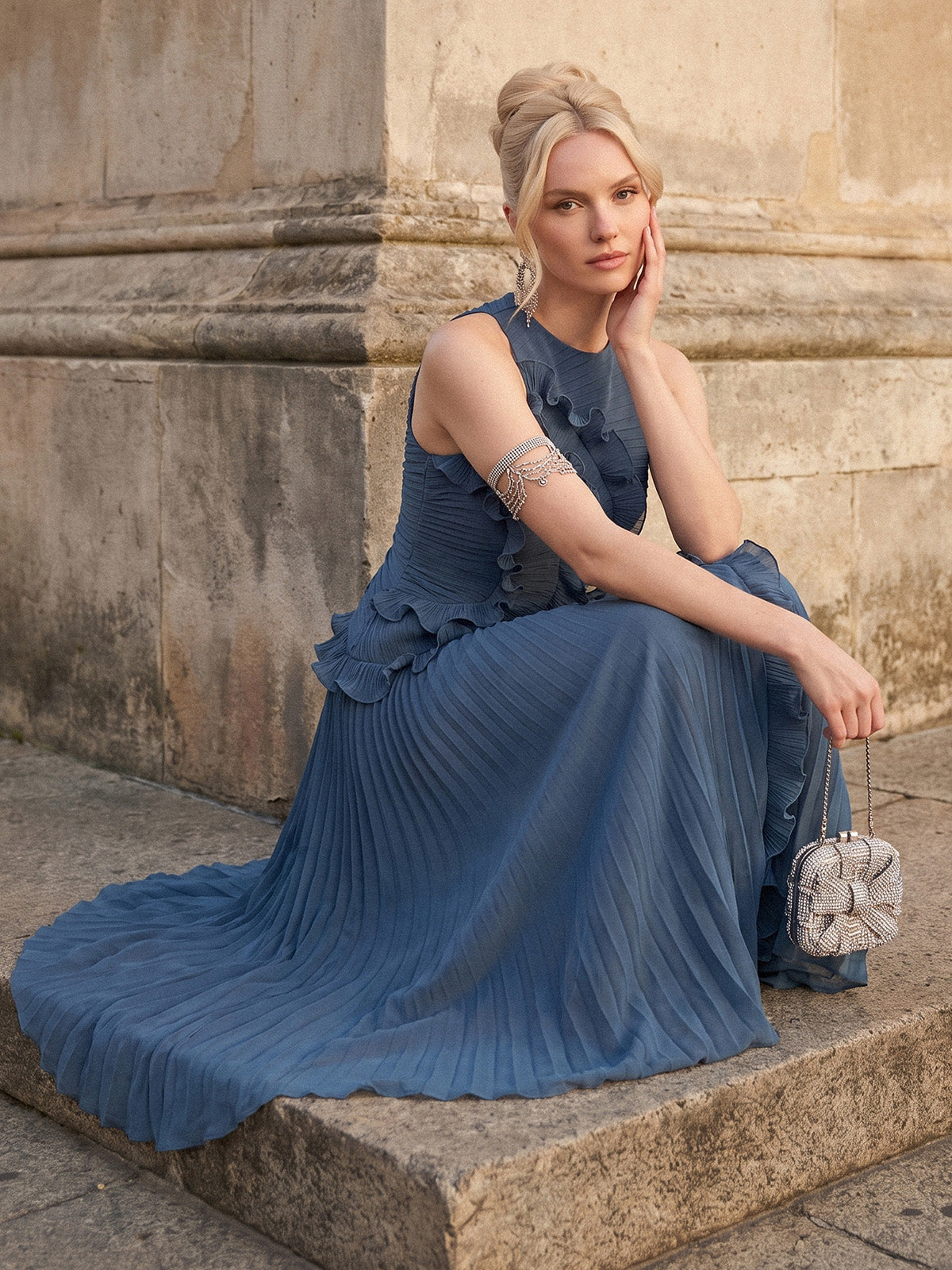 Ruffled Pleated Maxi Dress