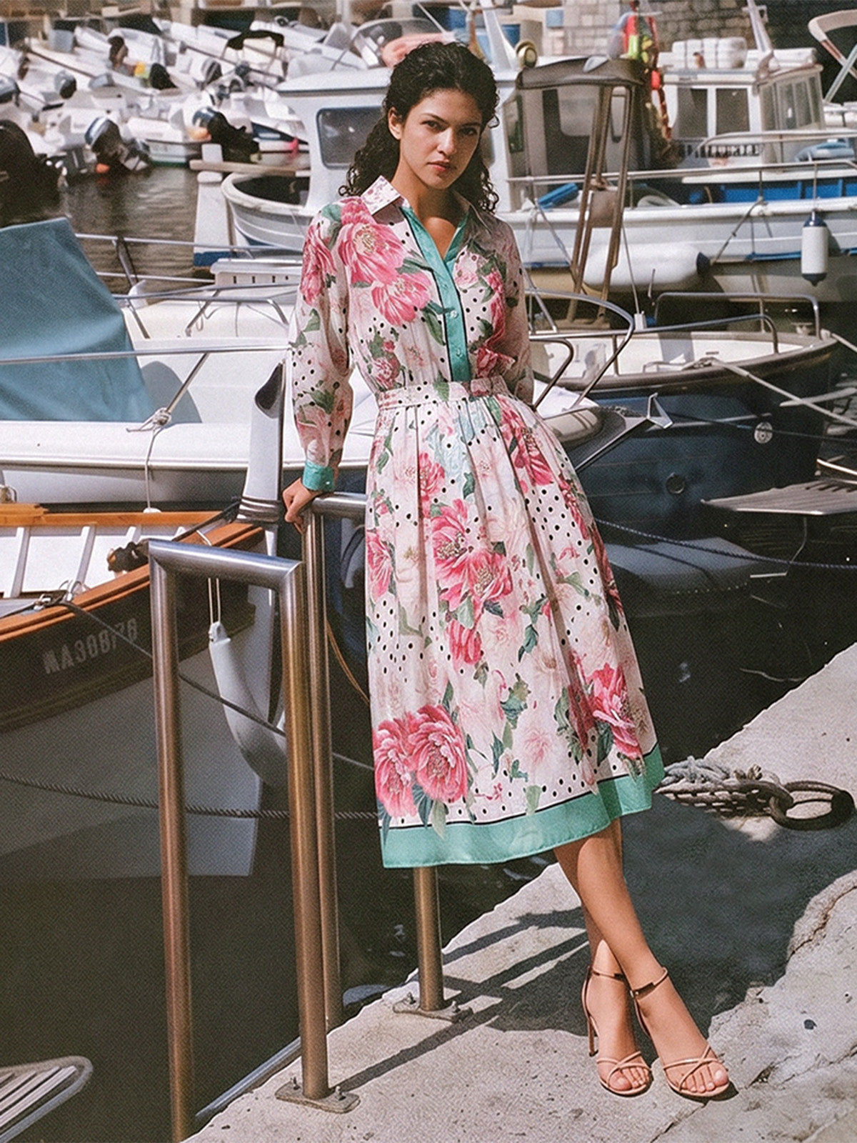 100% Ramie Peony Polka Dot Print Shirt