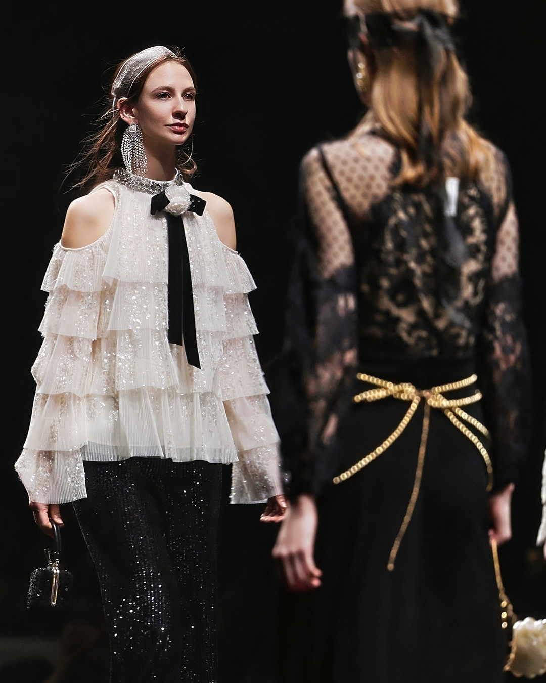 Textured Pleated Ruffle Blouse (Detachable Ribbon Tie Included)