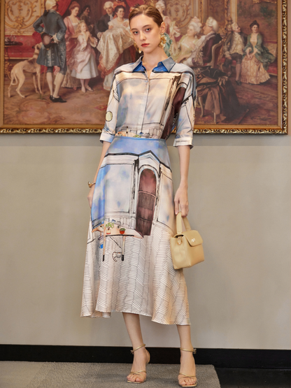 Silk Twill Printed Shirt (100% Silk)