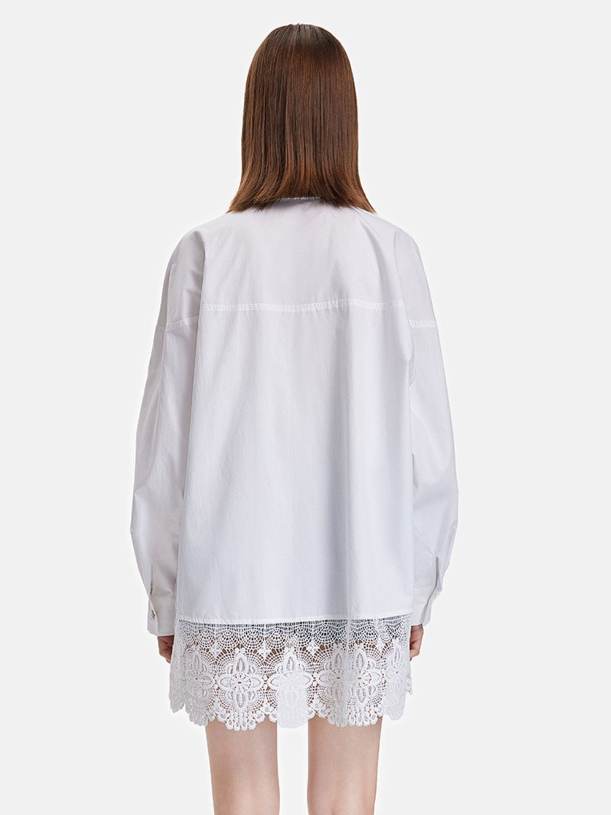 Lace Trim Oversized Long Shirt