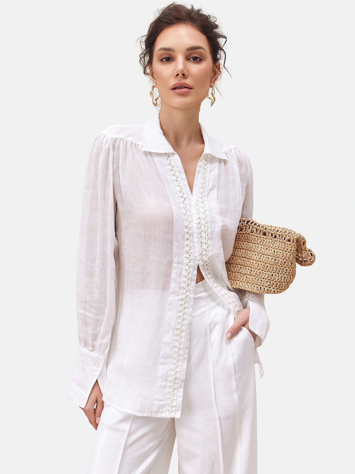 Lightweight Pleated Linen Blouse