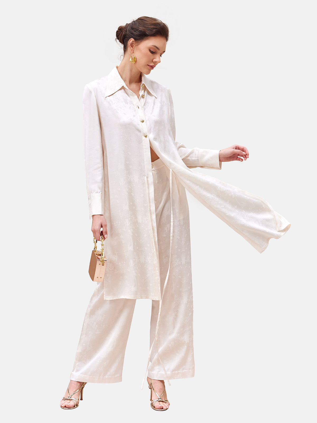 Jacquard Silky Deconstructed Long Shirt