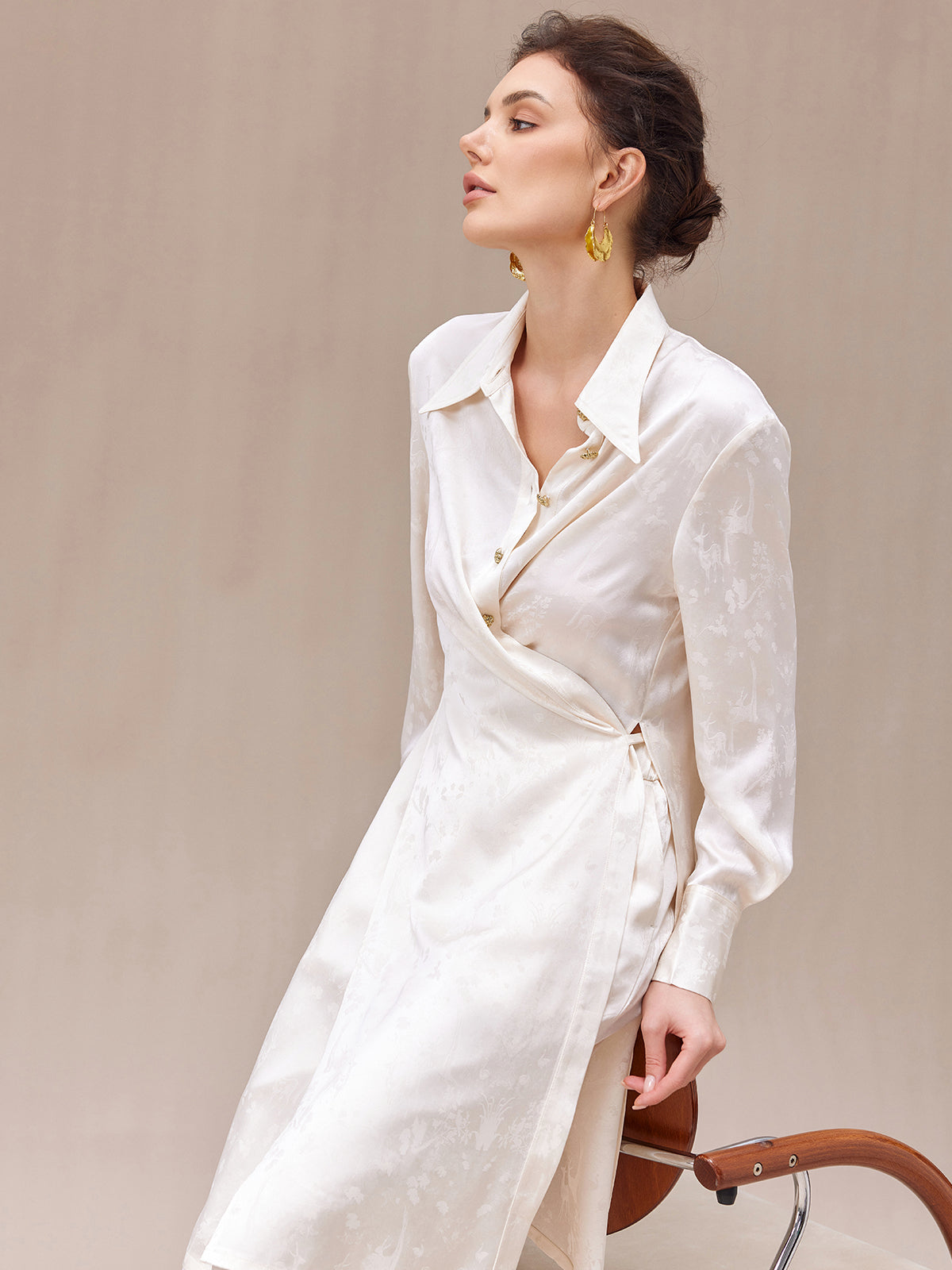 Jacquard Silky Deconstructed Long Shirt