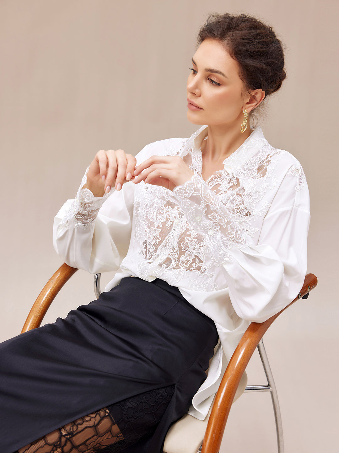 Rope Lace Embroidered Premium Silk Blouse