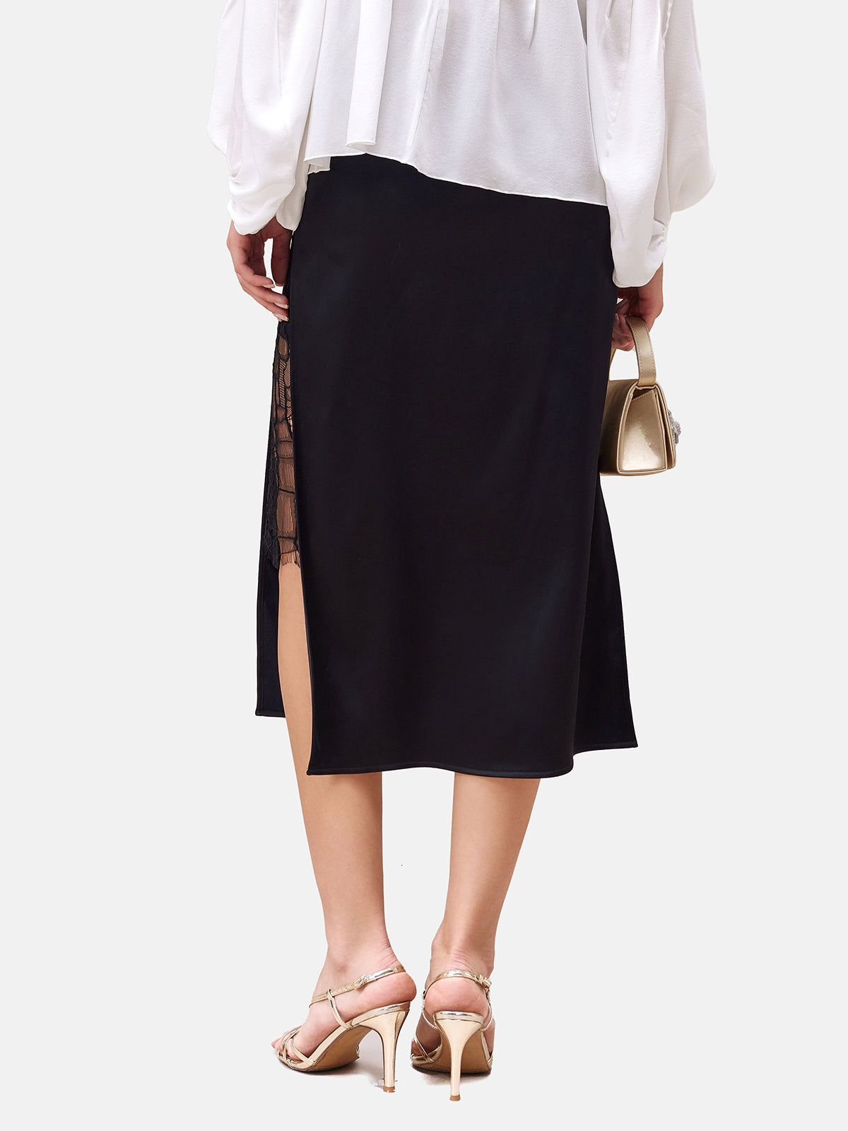 Silk Satin Asymmetrical Art Lace Skirt