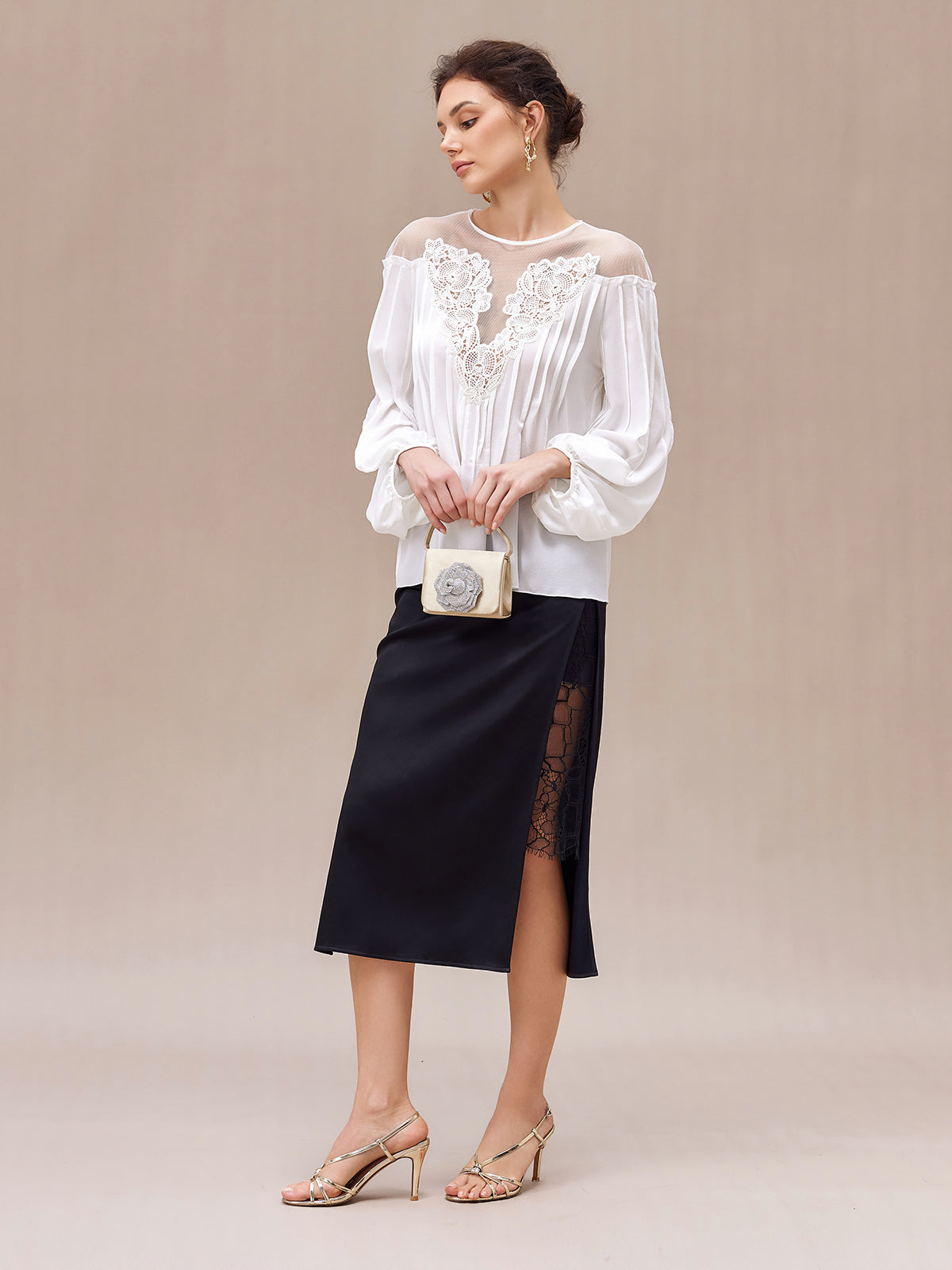 Silk Satin Asymmetrical Art Lace Skirt