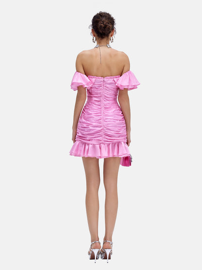 Pink Pleated Ruffle Dress