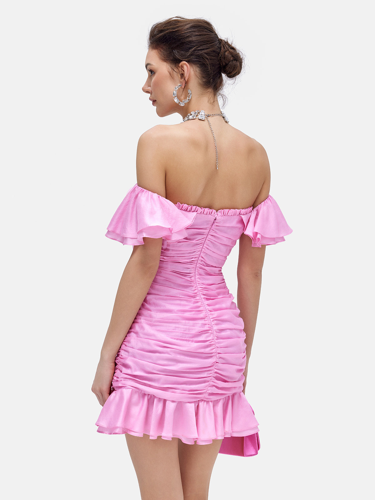 Pink Pleated Ruffle Dress