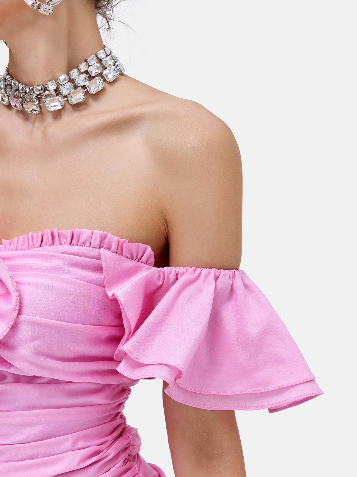 Pink Pleated Ruffle Dress