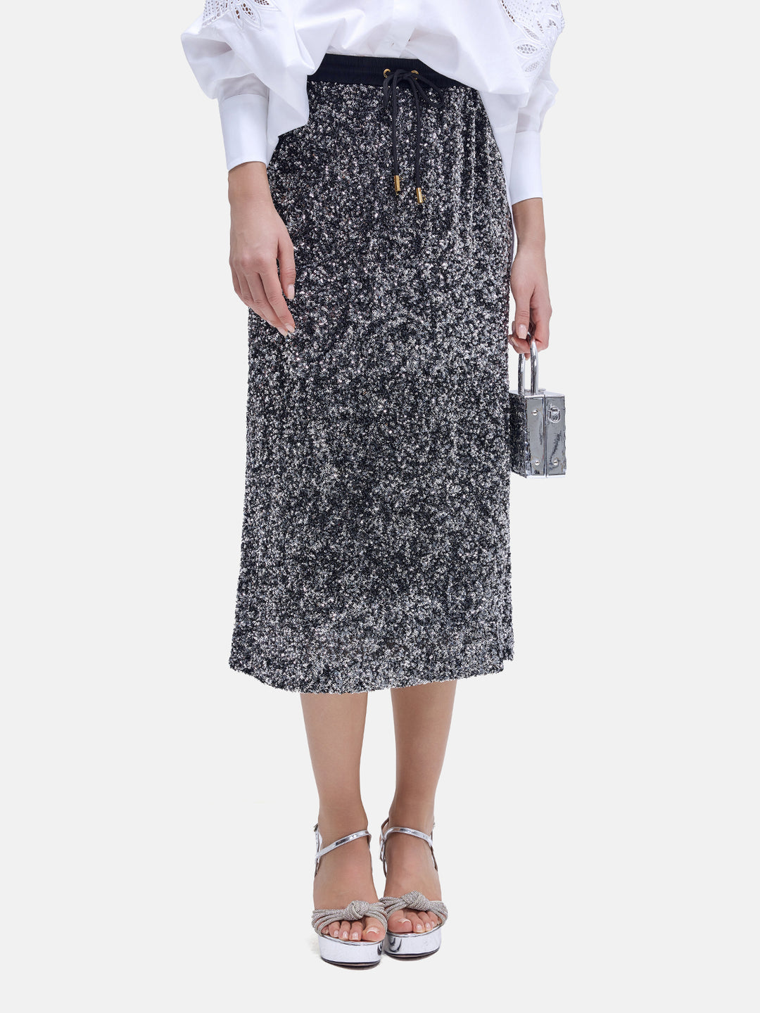 Grey-toned Layered Drawstring Beaded Skirt