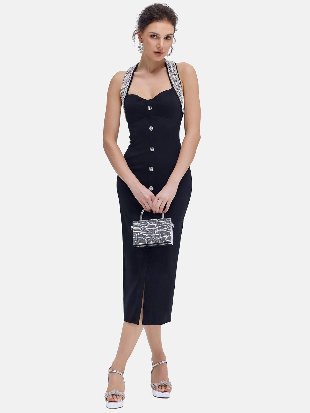 Beaded Halterneck Knit Dress