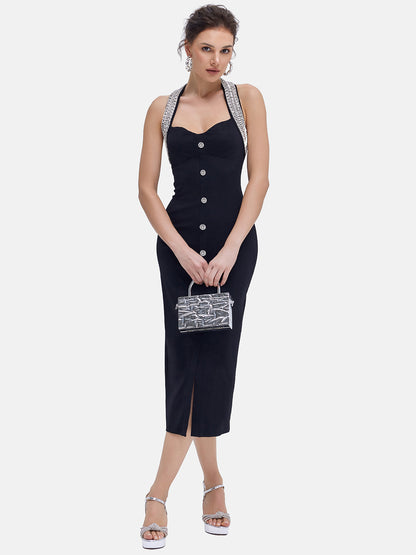 Beaded Halterneck Knit Dress