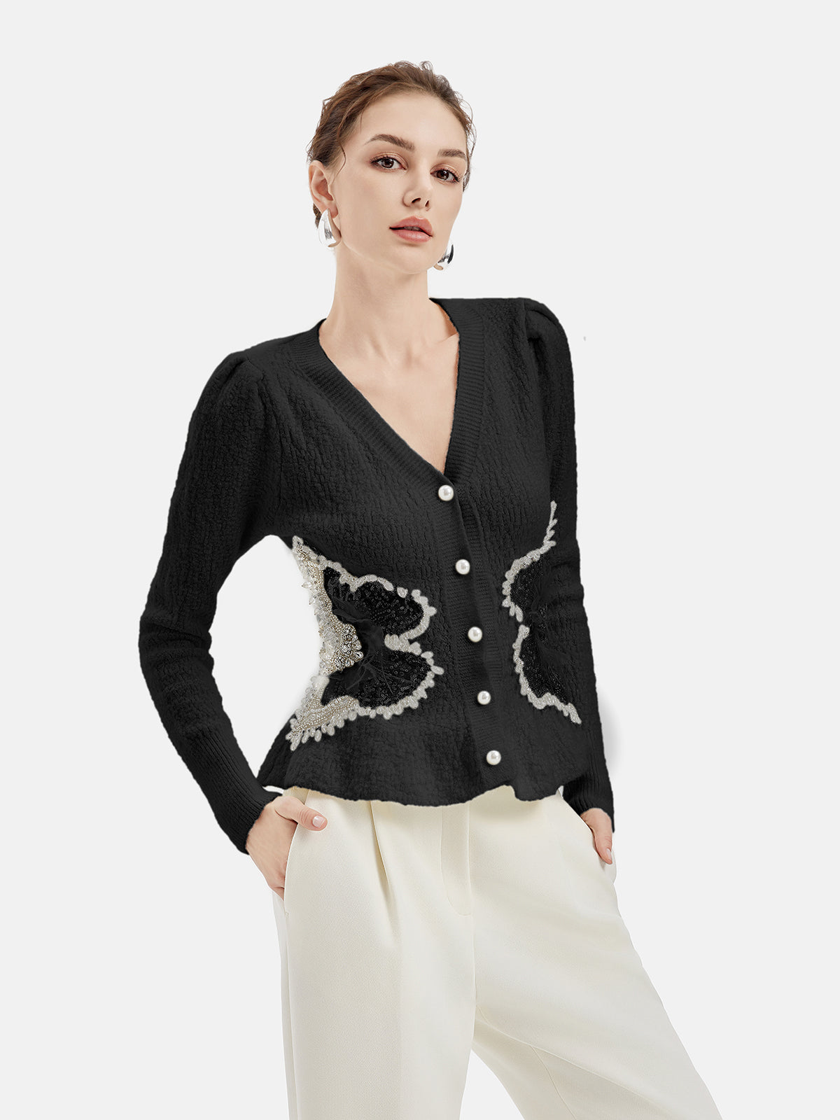 Elegant Beaded Waist Knit Top