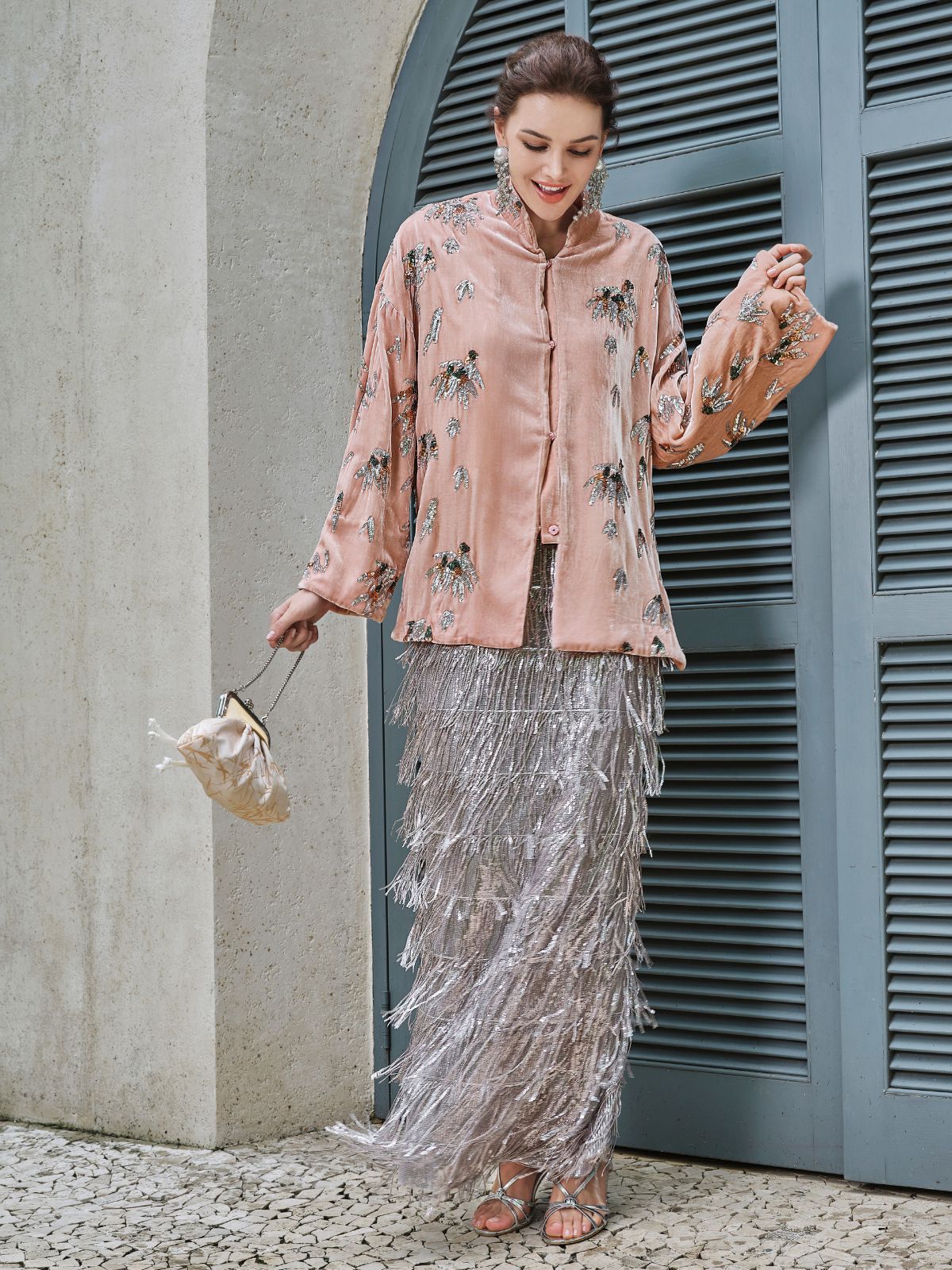 Styled look with relaxed proportions and modern aesthetic