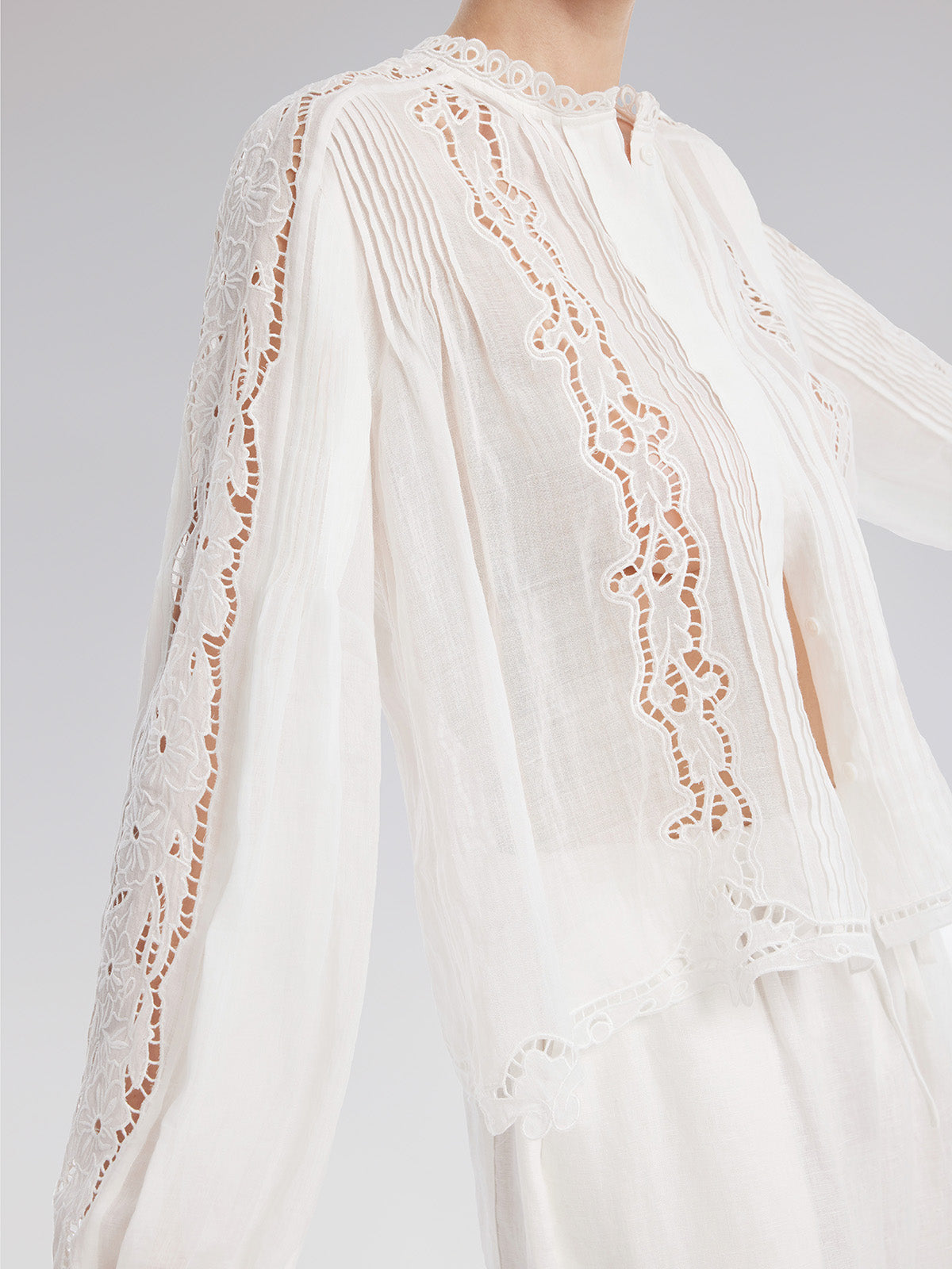 Pleated Hollow Embroidered Blouse