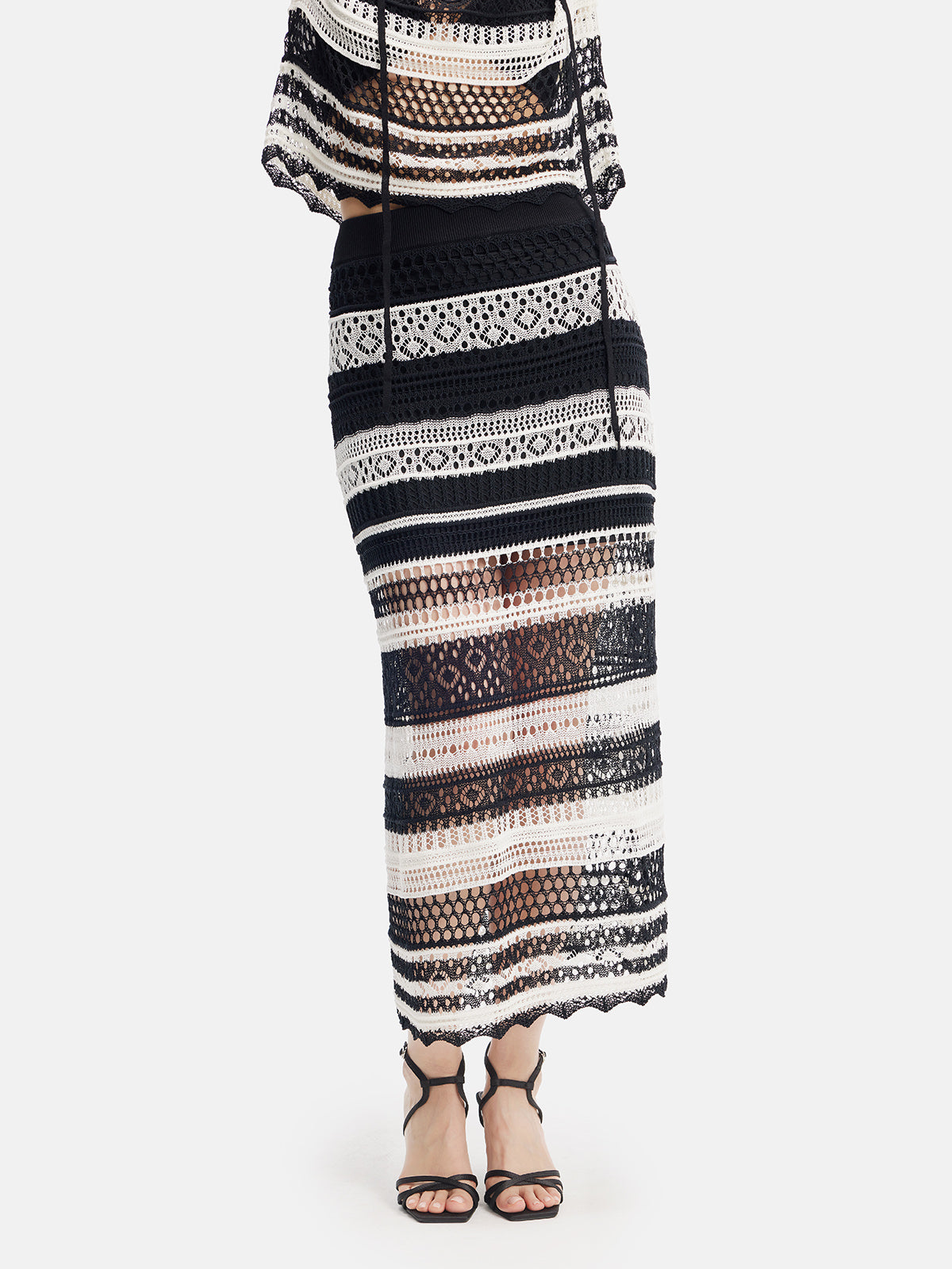 Black and White Mesh Knit Skirt