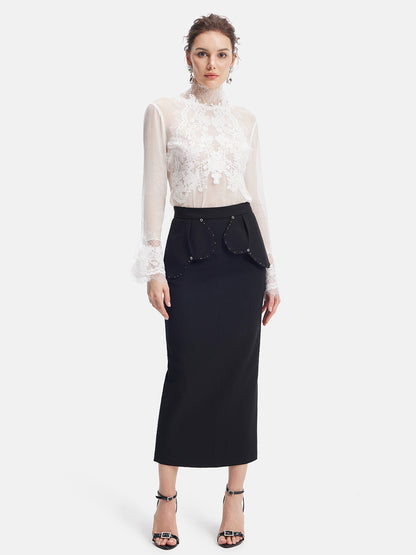 Slim Fit Lace Stand Collar Top