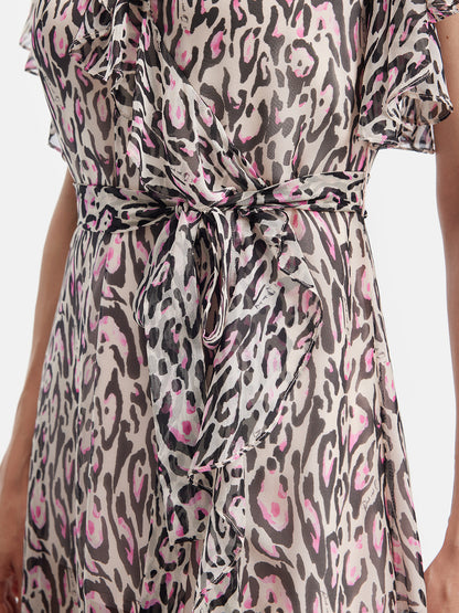 Pink Leopard Ruffle Collar Dress