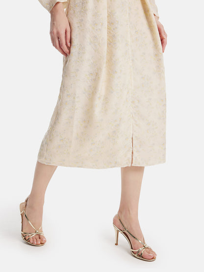 Textured Jacquard Side Slit Lightweight Skirt