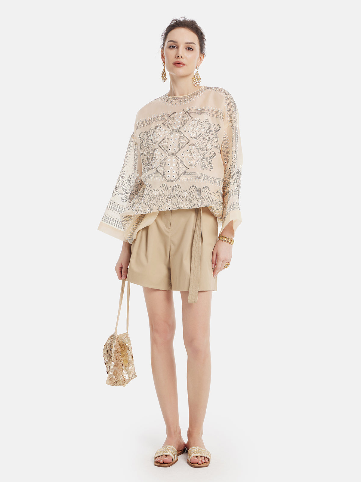 Moroccan-inspired Embroidered Silk Top