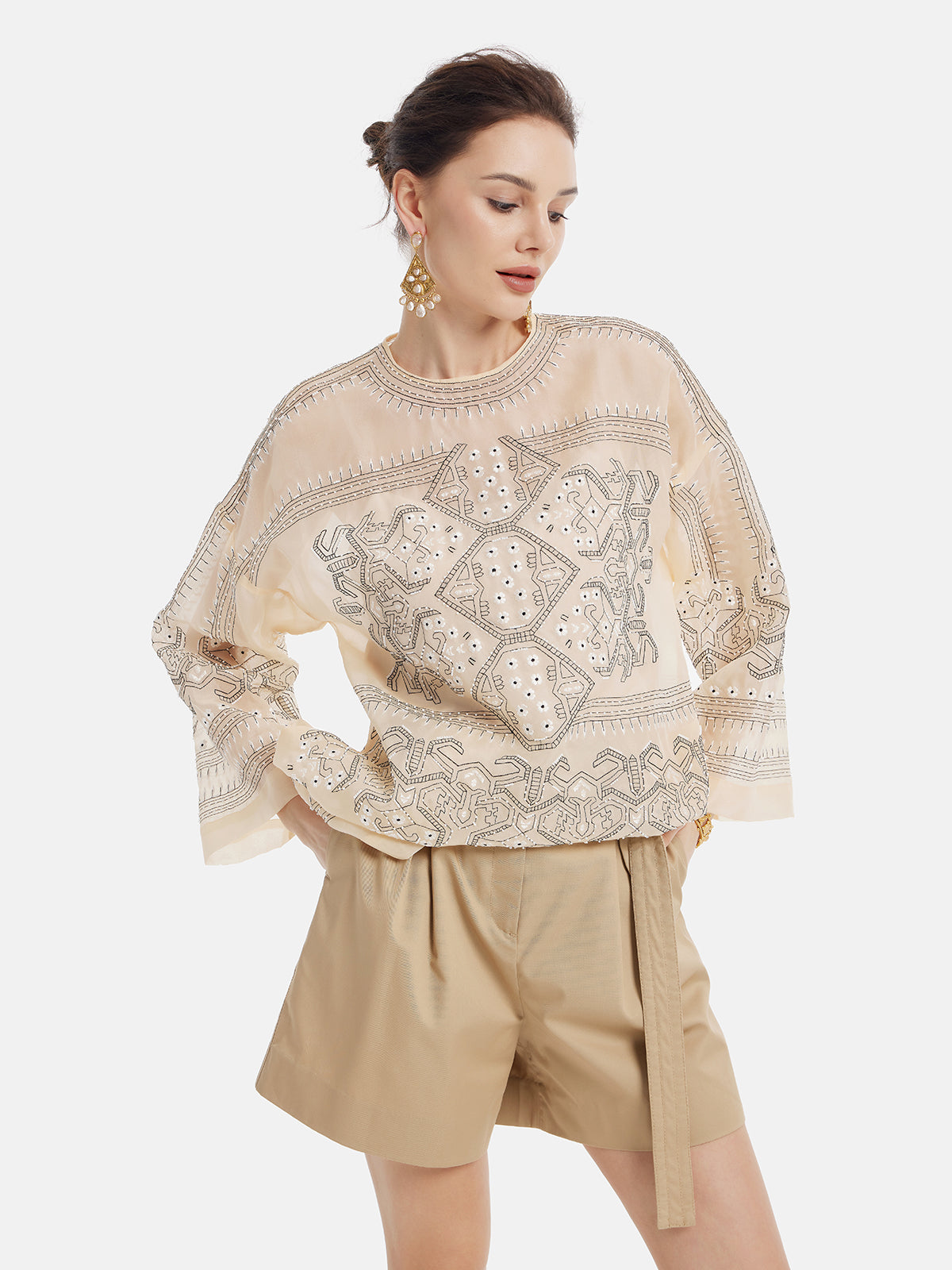 Moroccan-inspired Embroidered Silk Top