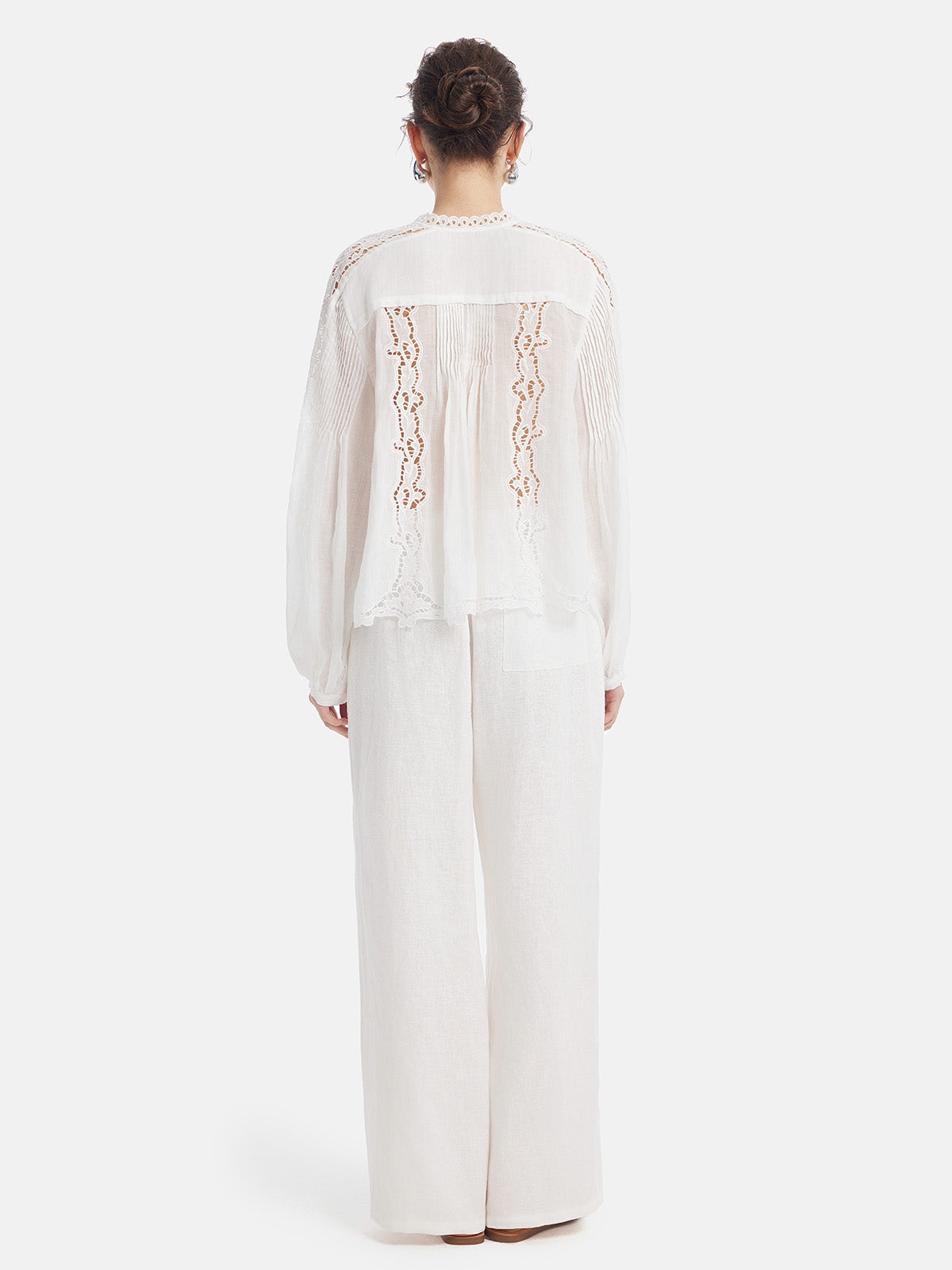 Pleated Hollow Embroidered Blouse